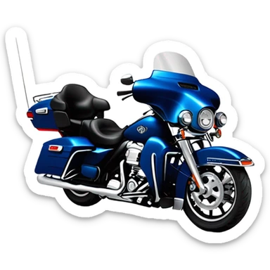 Harley Davidson Electra Glide Ultra Classic in big blue pearl and vivid black with recurve windshield and angled view sticker