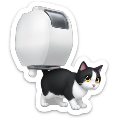 A black and white cat fighting with a pet feeder white machine sticker