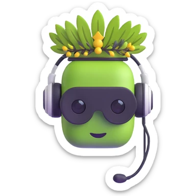 chatbot with olive branch crown, modern headset sticker
