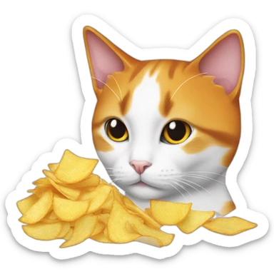 Orange and white tuxedo cat eating a bag of chips sticker