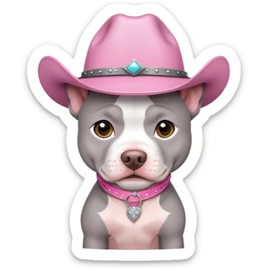 Gray and white pitbull with pink cow girl hat  sticker