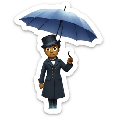 standing with umbrella by water next to Mary poppins sticker