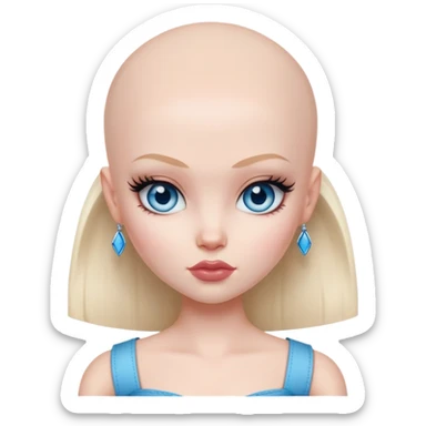 pretty bratz baddie, bald, pale skin, blue eyes sticker