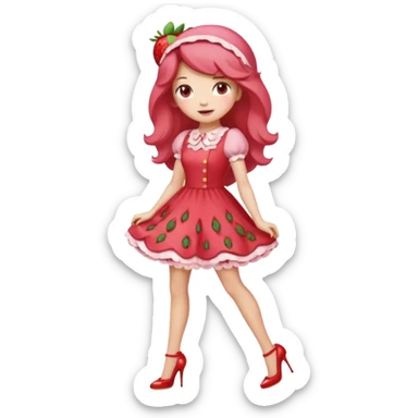 pretty and cute realistic modern day strawberry shortcake full body with high heels emoji sticker