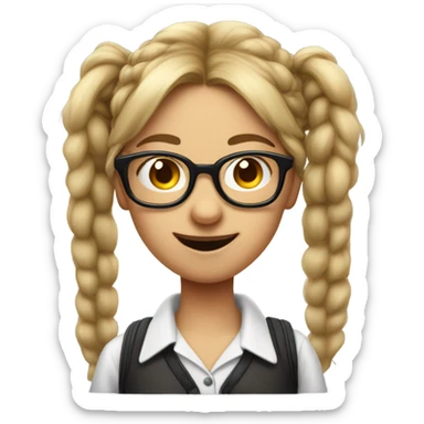 Nerd emoji girl pigtails and glasses with buck teeth with big gap sticker