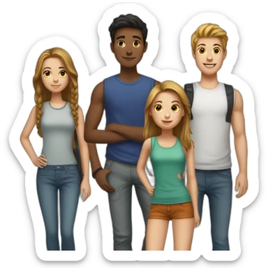 a group of teenagers, 2 boys and 4 girls sticker