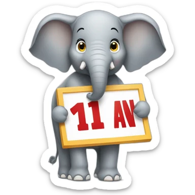 Elephant holding a big sign that says #1 Fan sticker