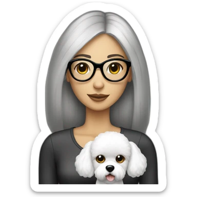 mujer con gafas pelo largo obscuro y perro bichon blanco sticker