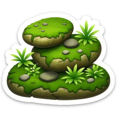A patch of bright moss covering smooth forest stones with wild plants sticker