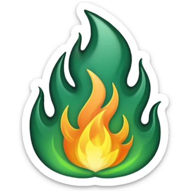 dark green flame, only dark green color, transparent background, emoji style sticker