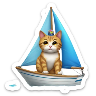 cat wearing a birthday hat on a sailboat sticker