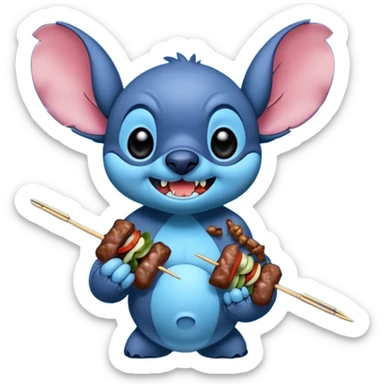 Stitch eating meta on skewers sticker