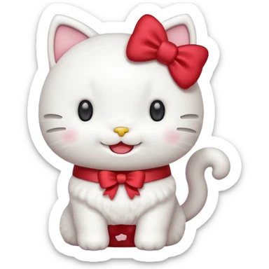 Hello Kitty character laughing, cute, simple, white cat with a red bow, joyful expression sticker