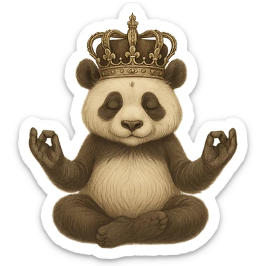 Add a regal crown to the panda's head, keeping the peaceful and mystical style. Remove the background to isolate the subject. Maintain the mystical and peaceful atmosphere of the original image. sticker