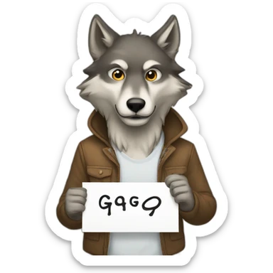 wolf holding a sign where he wrote GG sticker