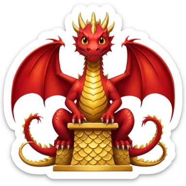 Create a poster Dragon sitting on a throne while people are watching him from below  sticker