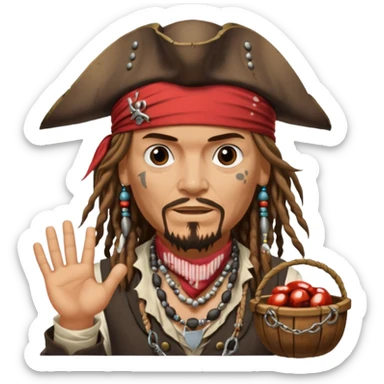 jack sparrow from the film pirates of the caribbean, shooo-ing the stone-crab sticker