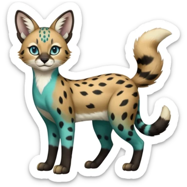 Cobalt-Blue green turquoise black white Purloin-serval-furret-Noibat-caracal-fusion-hybrid-creature (full body) sticker