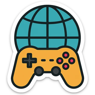 gaming controller seamlessly blended with a globe showing meridians, modern icon sticker