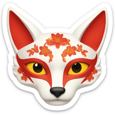 red kitsune mask with floral elements  sticker