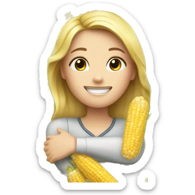 Happy white girl hugging corn sticker