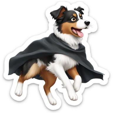 Australian Shepard black tan and white with a super dog cape jumping in the air  sticker