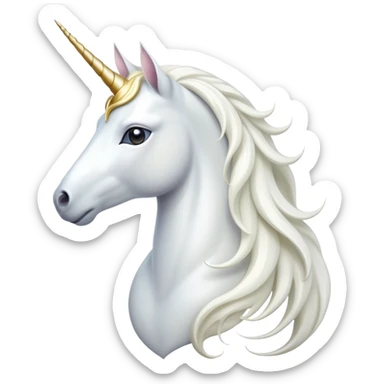 cinematic-noble-white-unicorn-portrait-emoji,-poised-and-regal,-with-a-slender,-ethereal-form-draped-in-a-pristine-white-color,-a-flowing-mane-and-tail,-and-a-glistening,-spiraled-horn-that-radiates-pure-light,-simplified-yet-sharp-and-majestic sticker