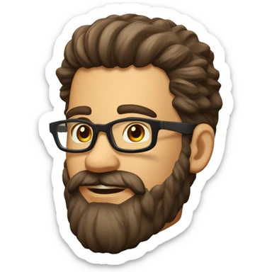 Homme Cheveux mi-long brun lunette barbe courte sticker