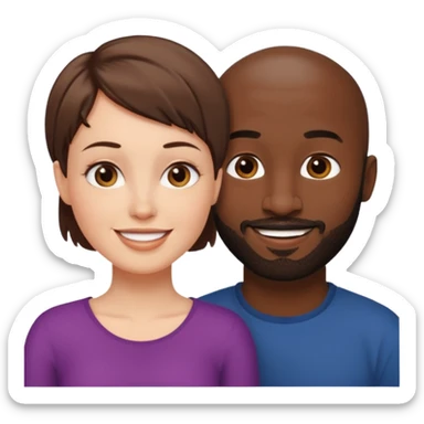 a white woman with short brown hair and a black man with no hair and a beard are looking at each other lovely sticker