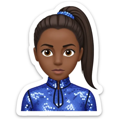 Mel C from Spice Girls with long dark brown ponytail hair, perwinkle sequin outfit sticker