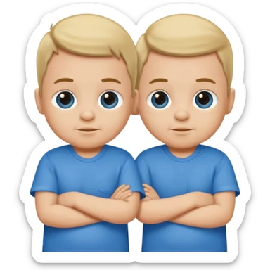 Twin baby boys with blue shirts on sticker