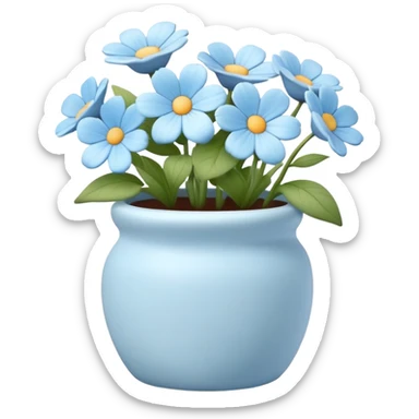 pastel blue flowers growing in a cute pot sticker