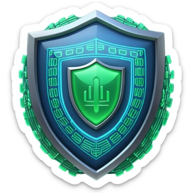 generate full blue cyber shield with different  green hack symbols  sticker