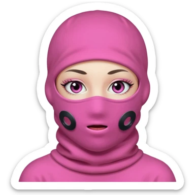 baggy stylish 3 hole balaclava pink in colour with girly eyes showing through the eye holes of the balaclava with beautiful eyelashes on  sticker