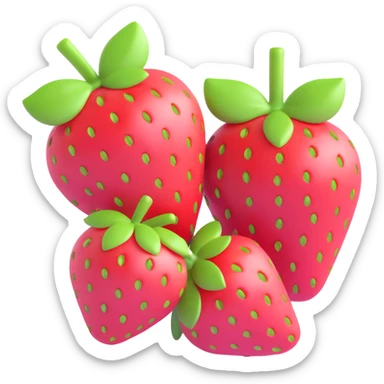 Two strawberries with a pink bow, in a 3D iOS style, with a warm, cozy setting. sticker