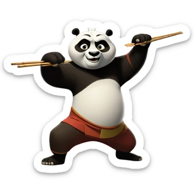Kung Fu Panda in runing, having a pair of chopsticks in one hand sticker