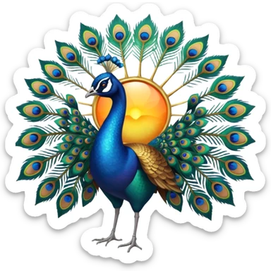Realistic 🦚 with a sun behind it sticker