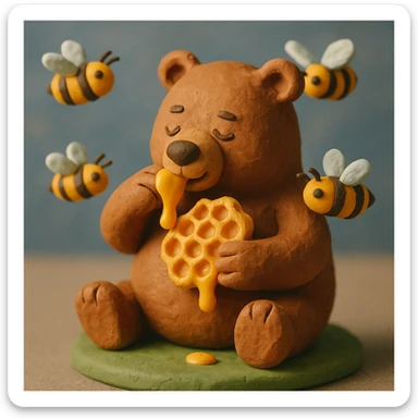 bear eating honeycomb with bees flying around sticker