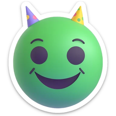 3D smiley emoji, round shape, green color, with text 'szétcsapva', party face sticker