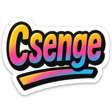Csenge name in modern colorful gradient font with dark outline, dynamic slanted or partial underline, transparent background, in the style of reference patterns sticker