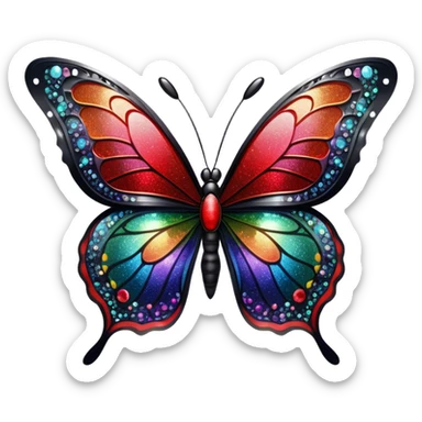 sparkly black and red glittery iridescent rainbow transparent butterfly with detailed intricate patterns sticker