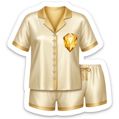 Light cream silk pyjamas set with a little diamond on the pocket golden sticker