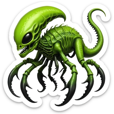 Toxic Chartreuse-Green Slime-Glossed Acid-Patterned Venom-Duskull-Xenomorph-hybrid-creature (full body) sticker
