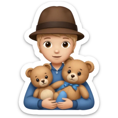 kid wearing hat with teddy bear  sticker