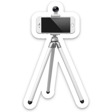 3D Apple-style emoji of a white tripod holding an iPhone 17,
rear view, visible camera lenses,
clean white background, smooth rounded design sticker