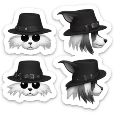 Hyène anthro contente avec un chapeau noir avec un smiley triste blanc et un casque punk noir avec des pointes sur le côté  sticker