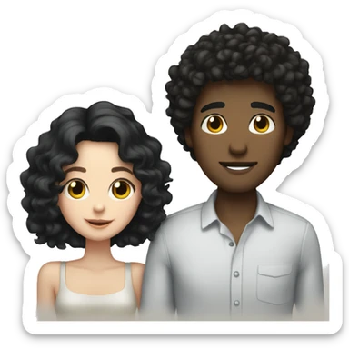 white brunette boyfriend and white curly black haired girlfriend sticker
