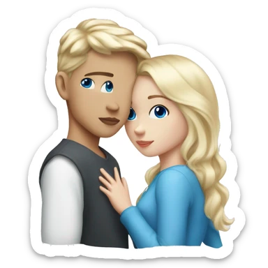 White blonde boy and white blonde girl with blue eyes, kissing ￼ sticker