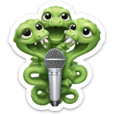 three-headed hydra holding a shure sm58 microphone in its paws sticker