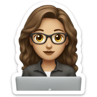 Beautiful programmer girl with brown hair working with MacBook sticker